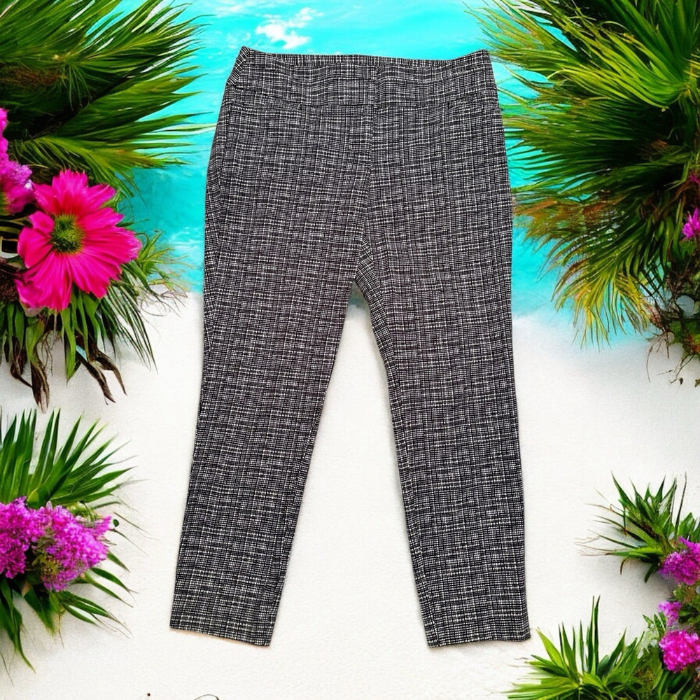 LOFT Julie Skinny Dress Pants Womens 8 Plaid Black & White Mid-Rise 4-Pocket